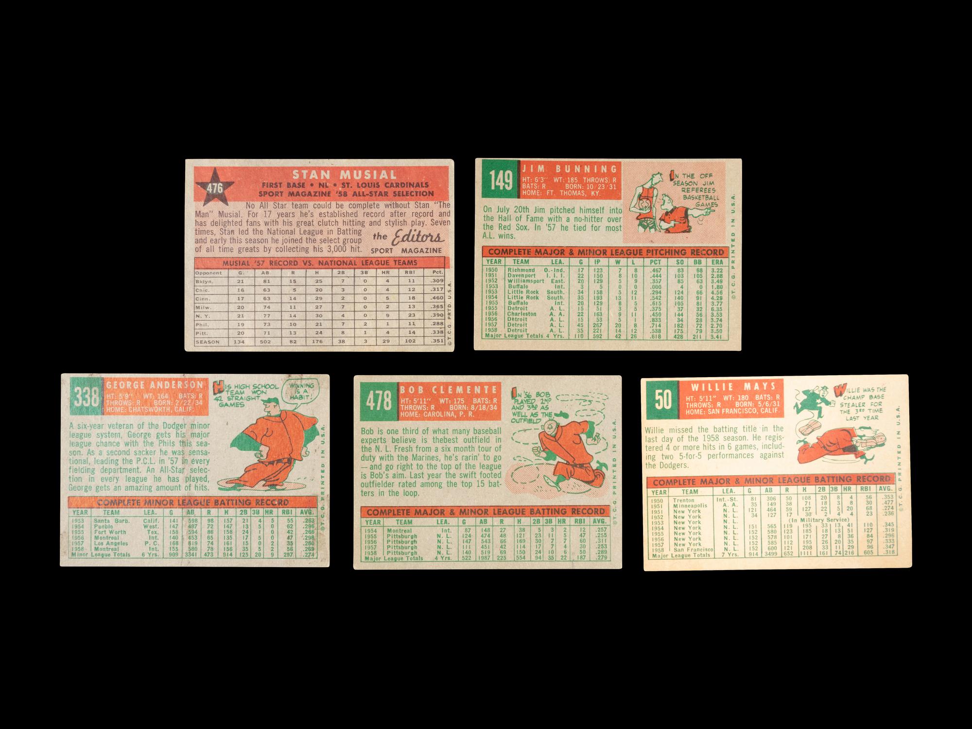 A Group of Five 1959 Topps Hall of Fame Baseball Cards,