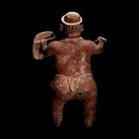 A Colima Painted Terracotta Standing Warrior
