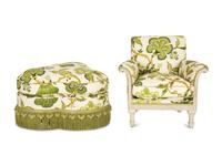 An Upholstered Armchair with Trefoil Shape Ottoman