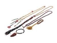 Five Strands of Chinese Hardstone and Wood Prayer Beads
