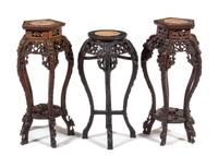 Three Chinese Marble Inset Hardwood Side Stands, Huaji Height 32 x width 11 x depth 11 inches. — LATE QING DYNASTY