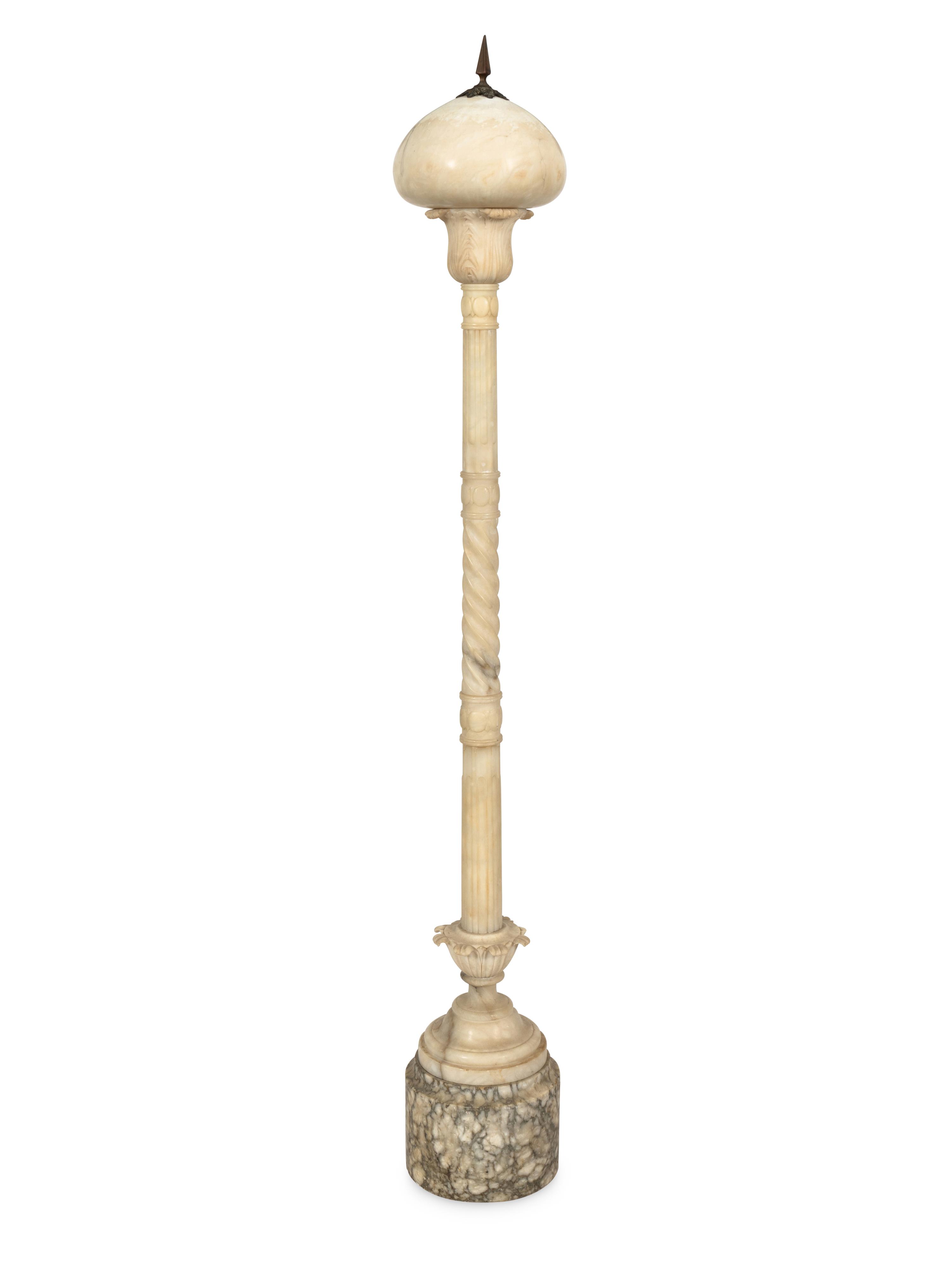An Italian Carved Alabaster Floor Lamp with Domed Shade