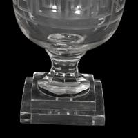 A Triple Etched Banded Greek Key Hurricane Lamp