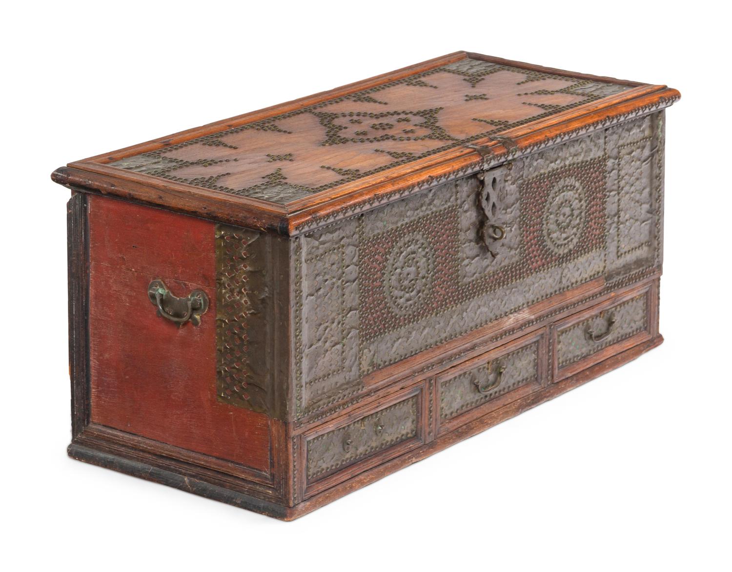 A Continental Studded Wood Trunk