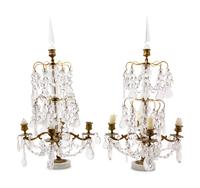 A Pair of French Gilt Bronze and Cut Glass Four-Light Candelabra