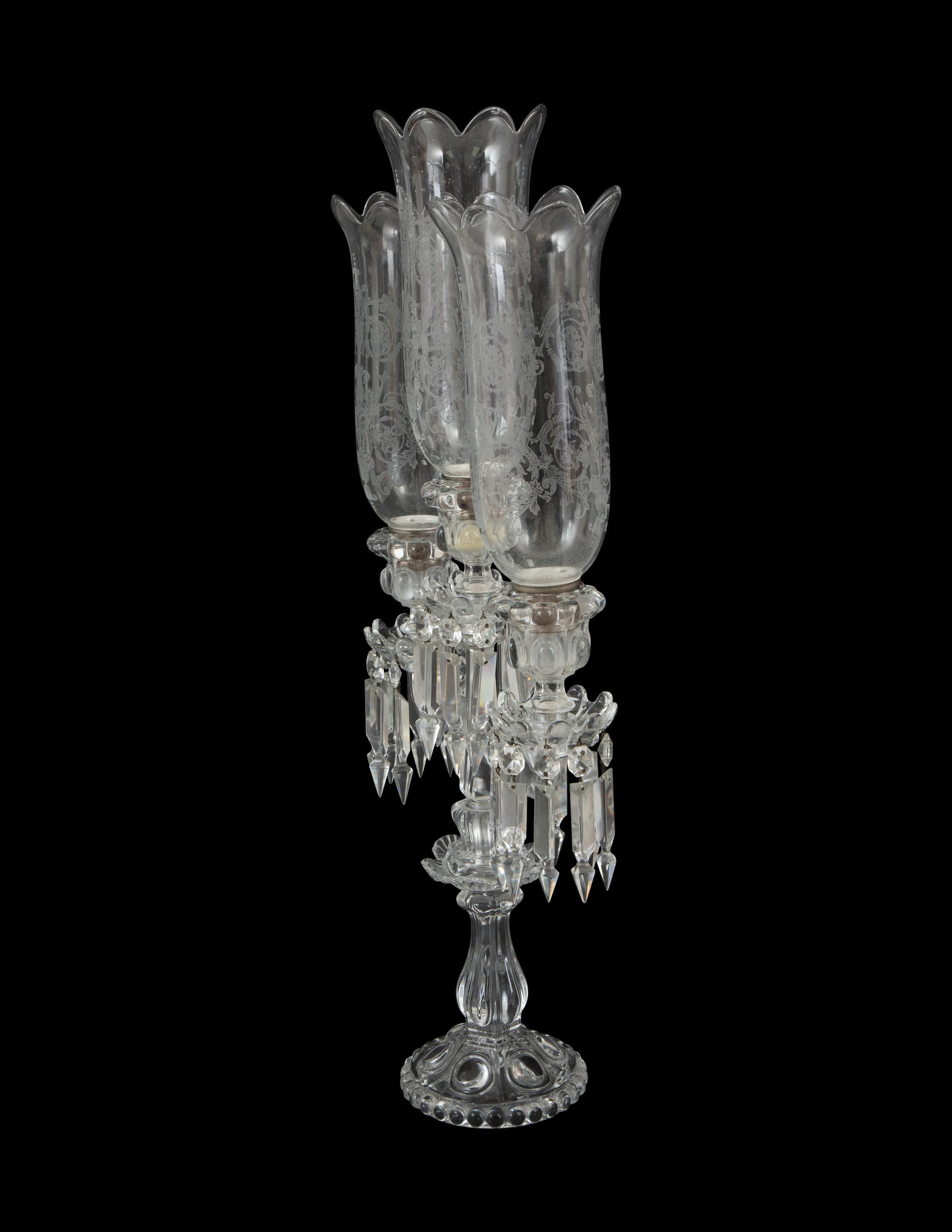 A Baccarat Molded Glass Three-Light Candelabrum