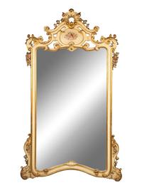 A Large Italian Painted and Parcel Gilt Mirror