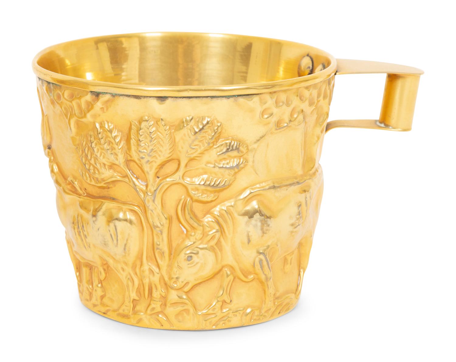 Three Greek Brass and Silver Vapheio Style Cups