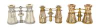 Three Pairs of French Mother-of-Pearl Veneered Opera Glasses, Width of widest 4 3/8 inches.