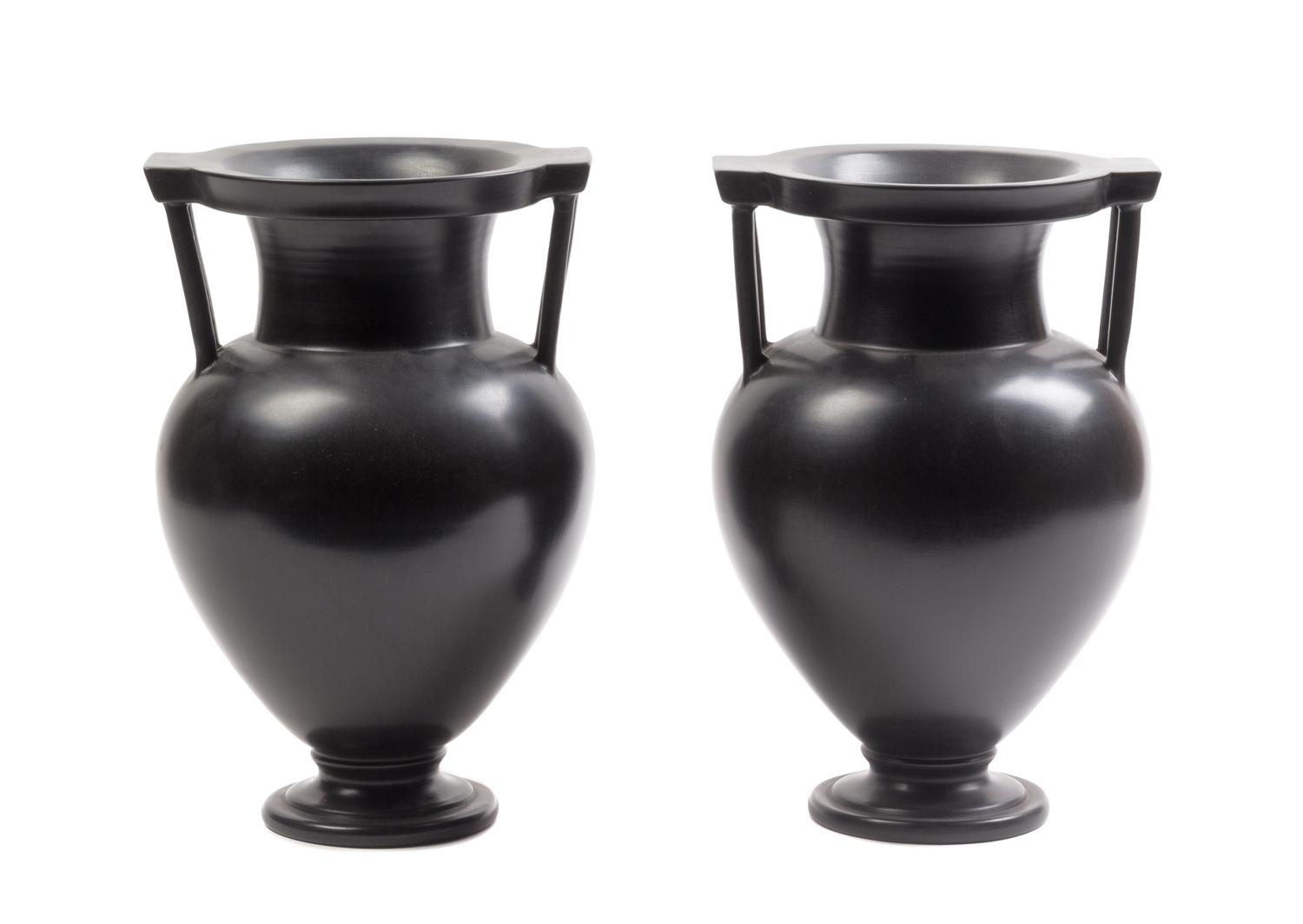 A Pair of Italian Black-Fired Urns Height 12 inches. — PAOLO GOLIA