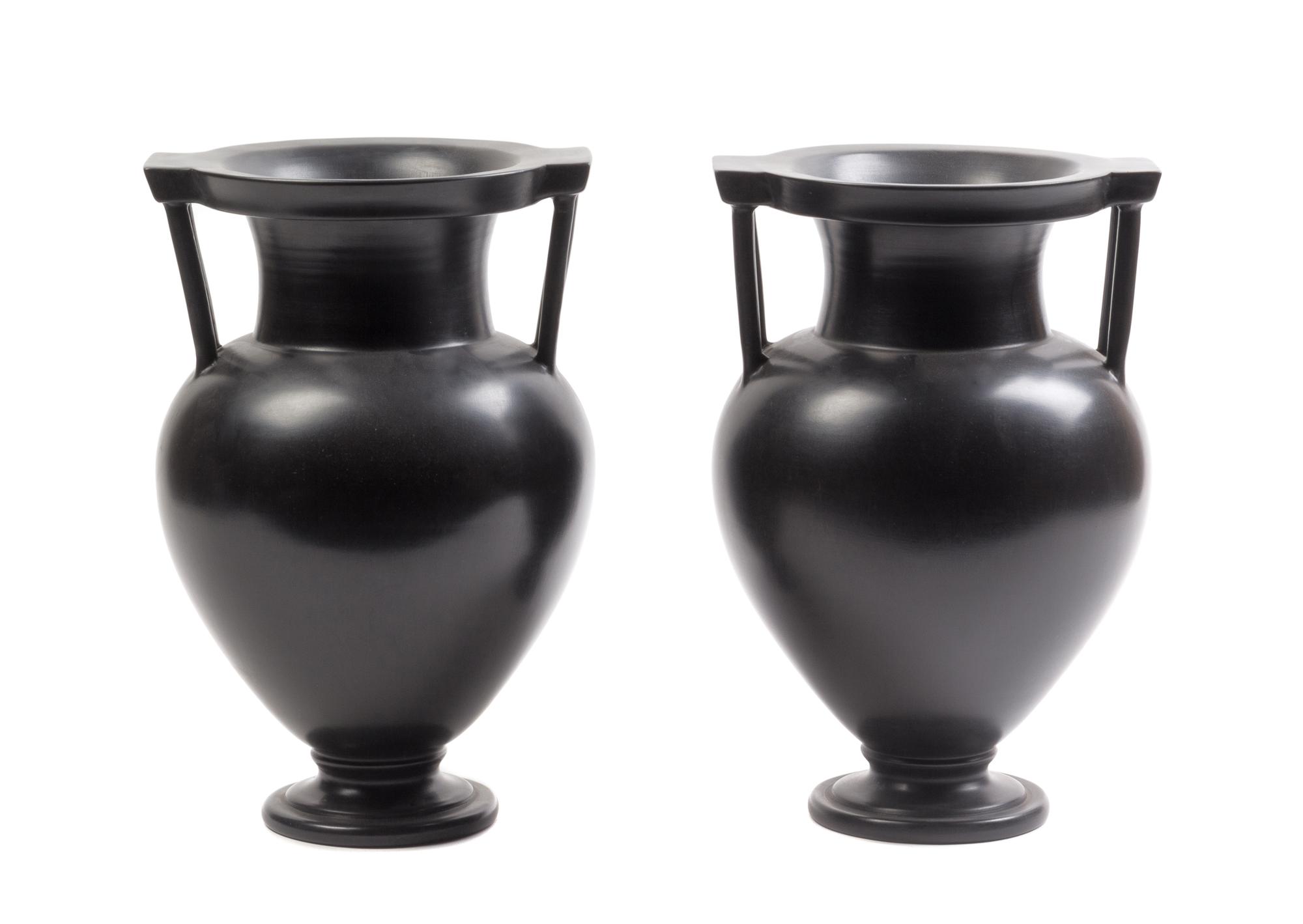 A Pair of Italian Black-Fired Urns Height 12 inches. — PAOLO GOLIA