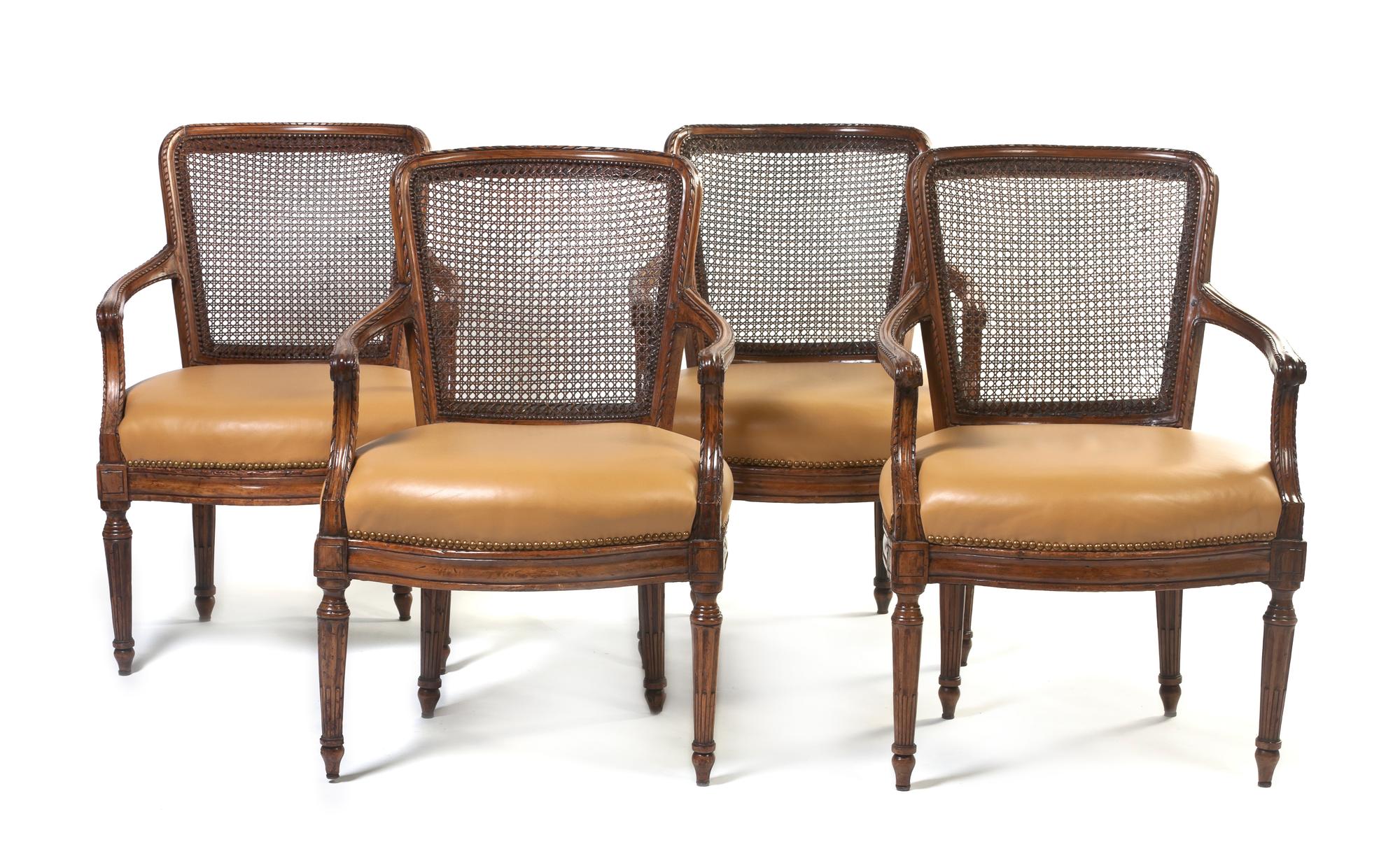 A Set of Six Louis XVI Style Fauteuils, Height 36 1/4 inches.
