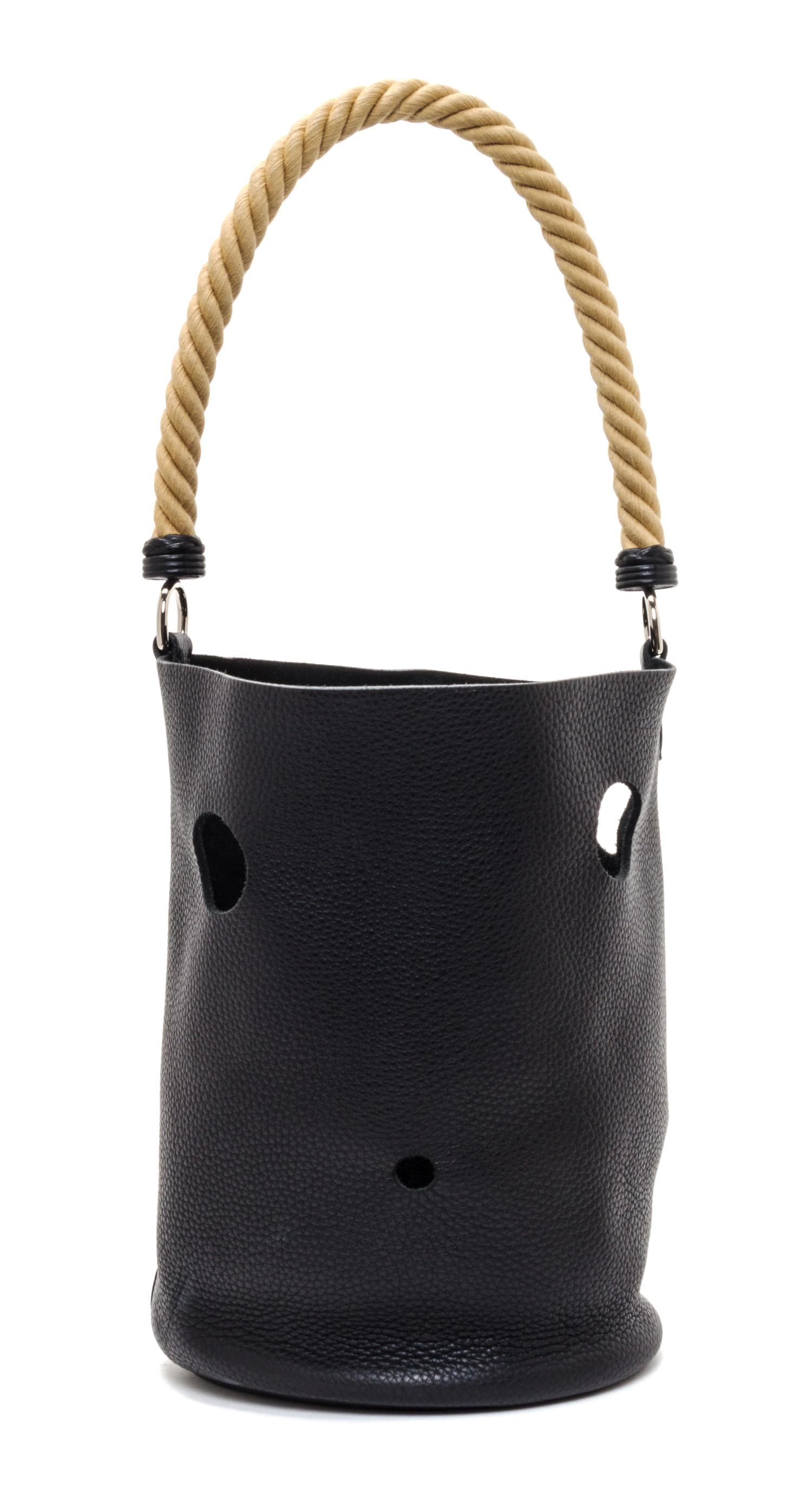 An Hermes Noir Taurillon Clemence Mangeoire PM Handbag, 10" x 8" x 5.5".