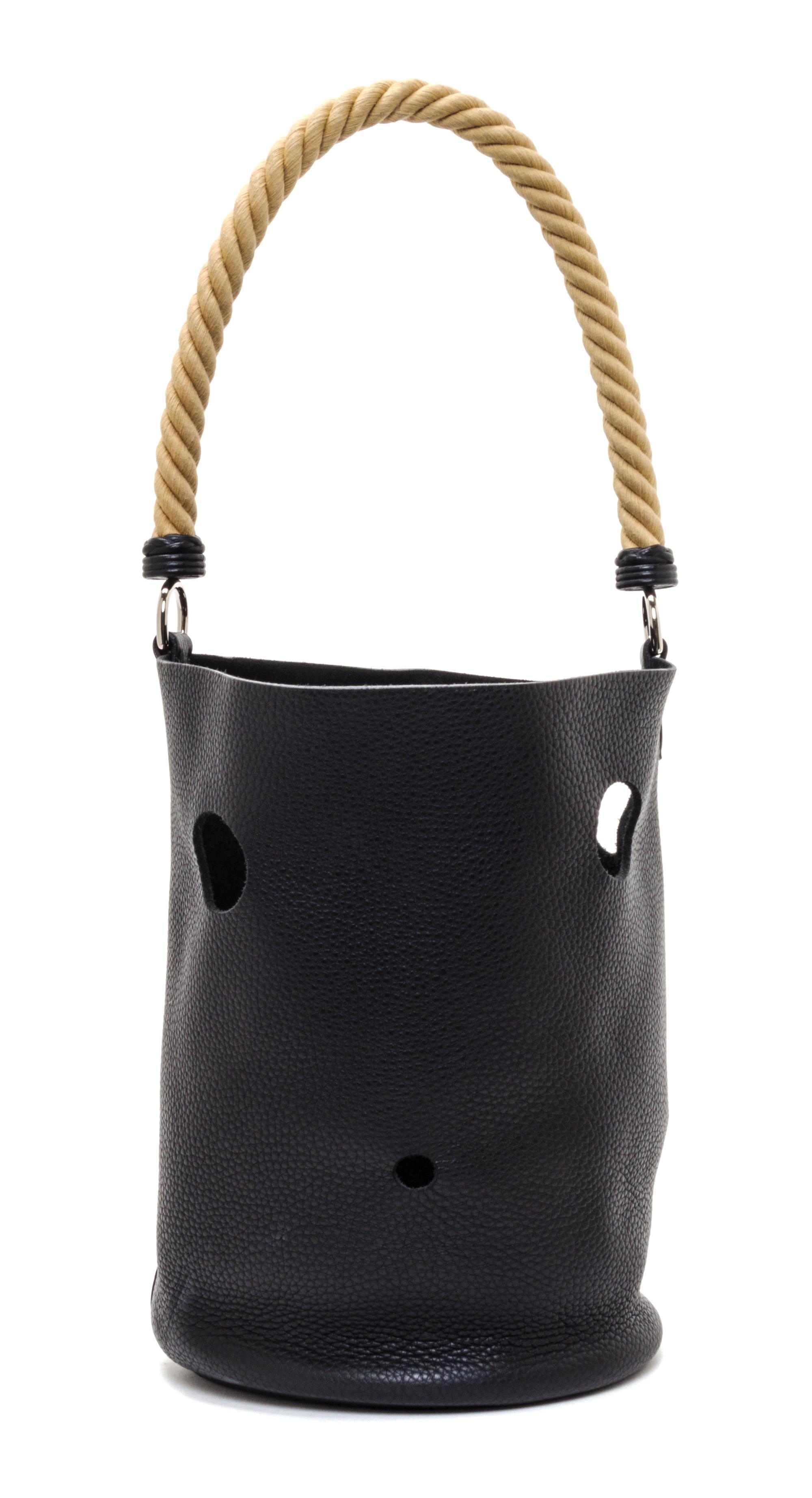 An Hermes Noir Taurillon Clemence Mangeoire PM Handbag, 10" x 8" x 5.5".