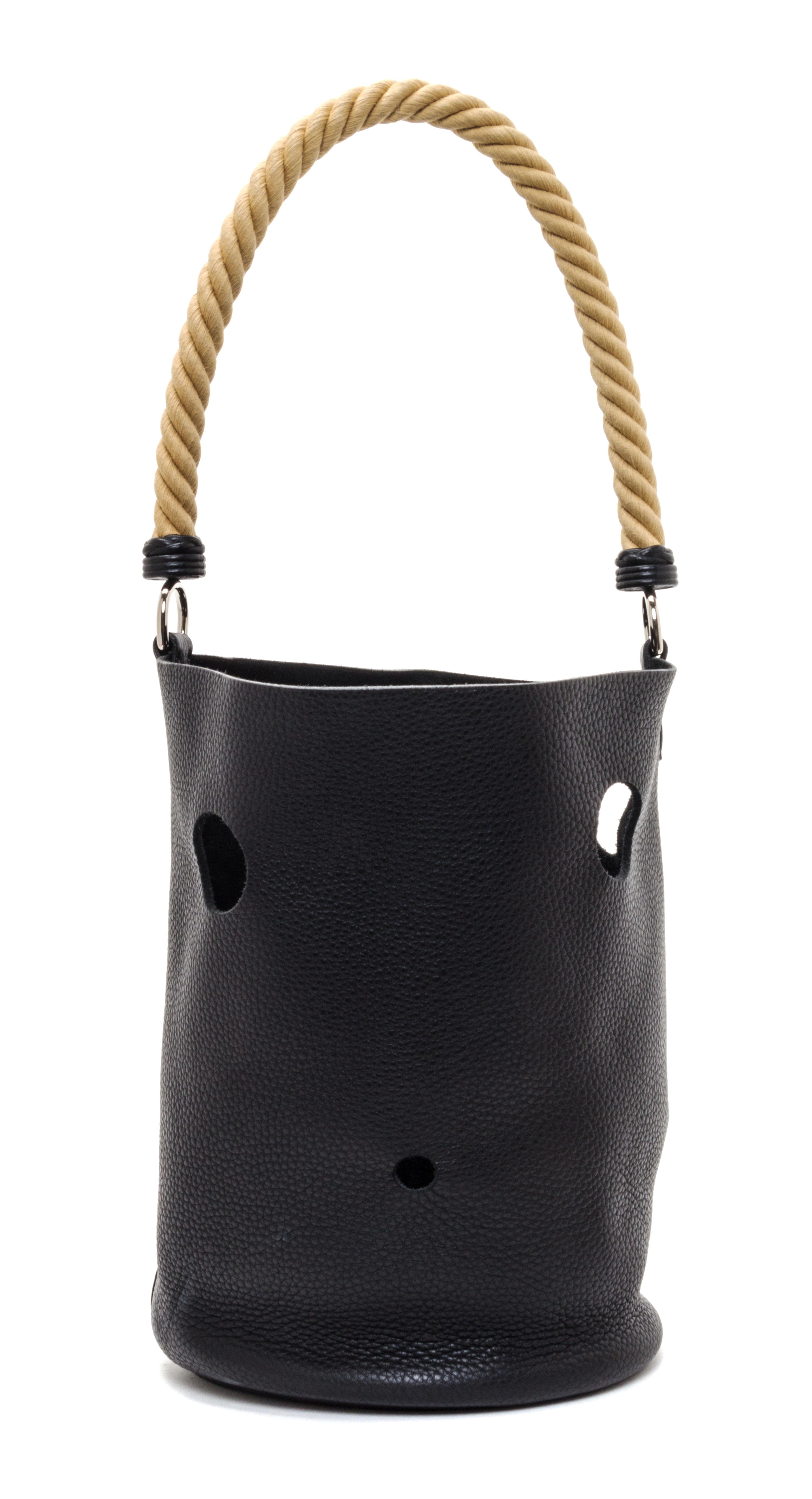 An Hermes Noir Taurillon Clemence Mangeoire PM Handbag, 10" x 8" x 5.5".