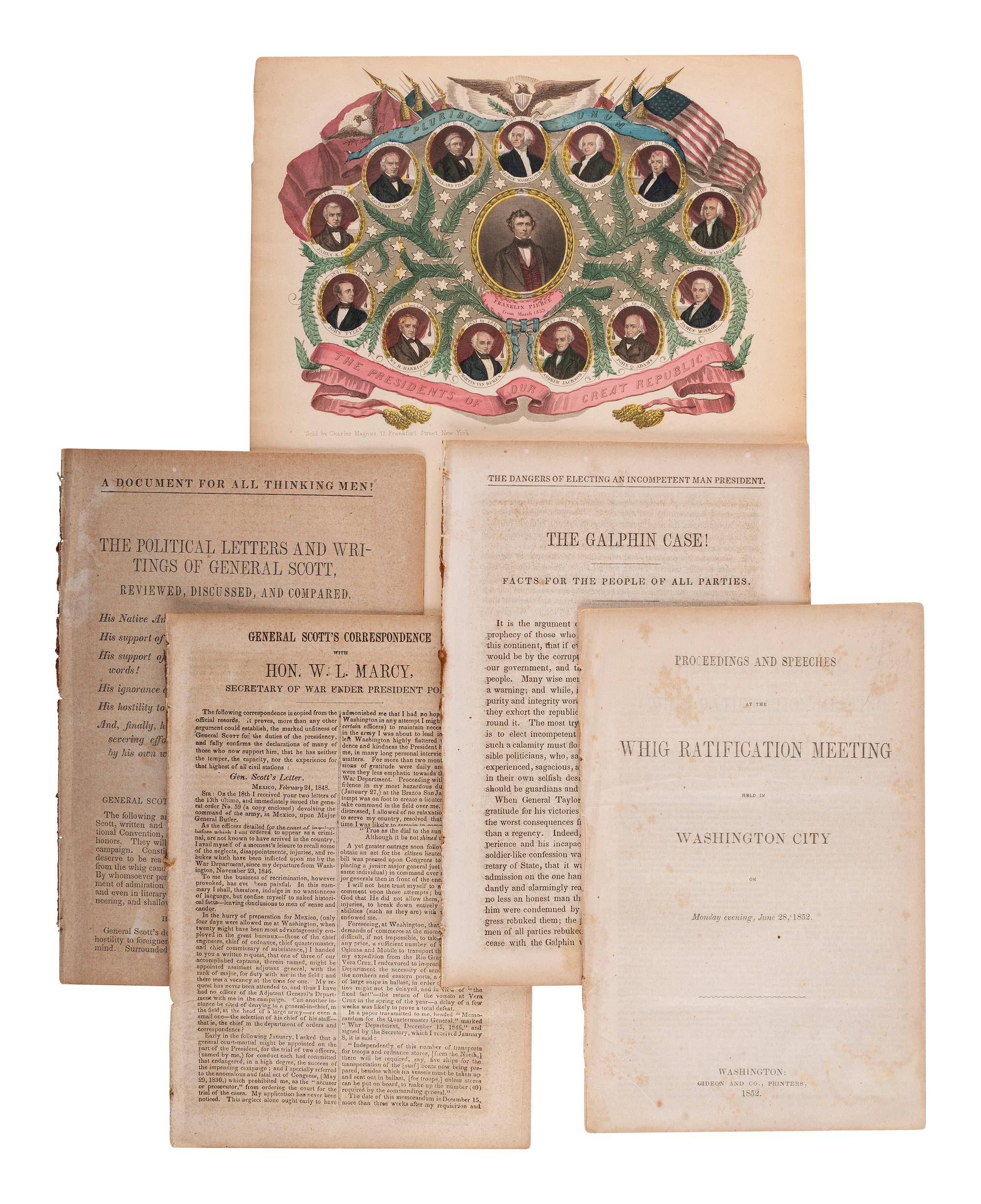 [POLITICS]. A group of items from the 1852 election between Franklin Pierce and Winfield Scott.