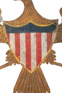 A Large Polychrome Painted Sheet Metal Eagle Crest, 19th Century