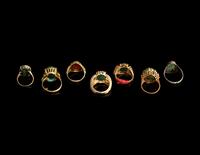 Seven Chinese Hardstone Inset Rings