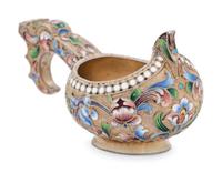 A Russian Silver-Gilt and Shaded Enamel Kovsh