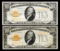Two United States Series 1928 $10 Gold Certificates
