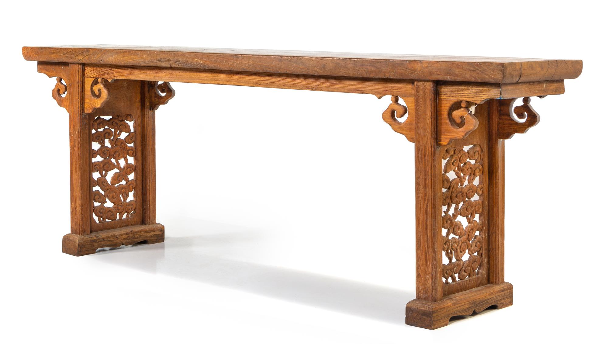 A Chinese Elmwood Altar Table Height 35 x width 98 1/4 x depth 19 inches. — QING DYNASTY (1644-1912)