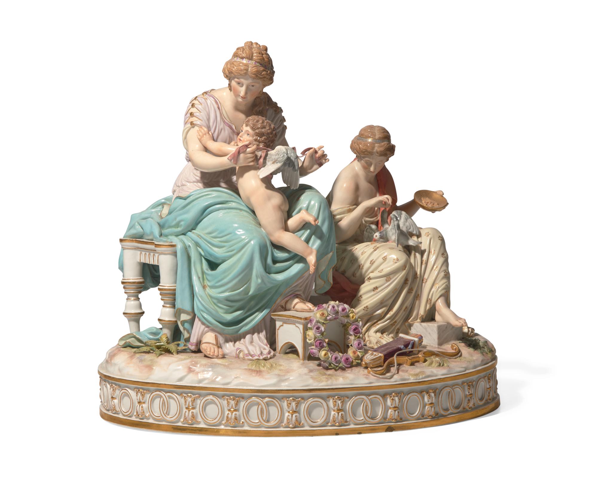 A Meissen porcelain figural group: Cupid Untethered , Germany, 19th century
