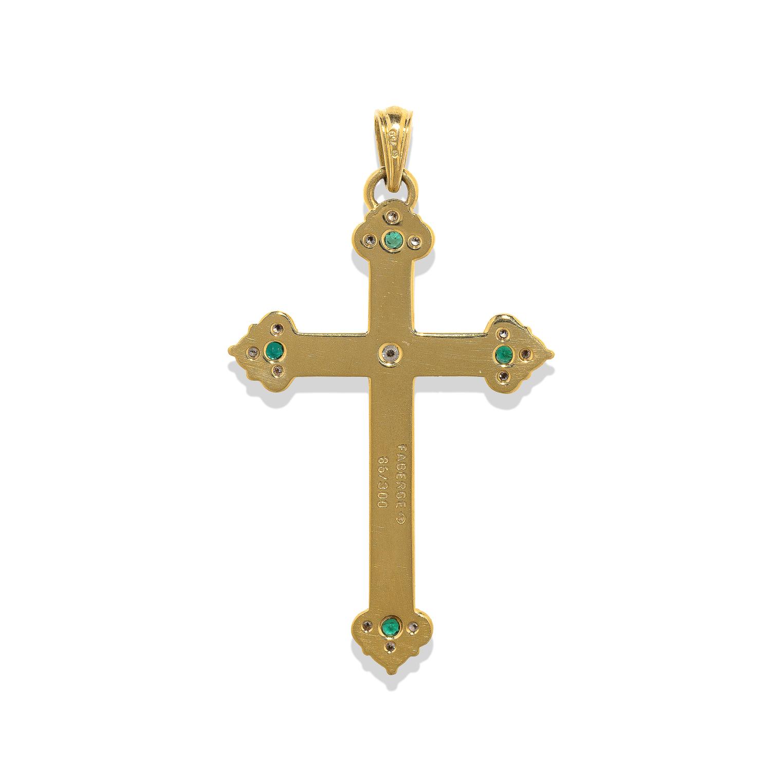 FABERGÉ, DIAMOND, EMERALD, AND ENAMEL CROSS PENDANT