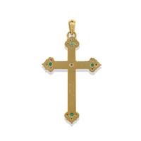 FABERGÉ, DIAMOND, EMERALD, AND ENAMEL CROSS PENDANT