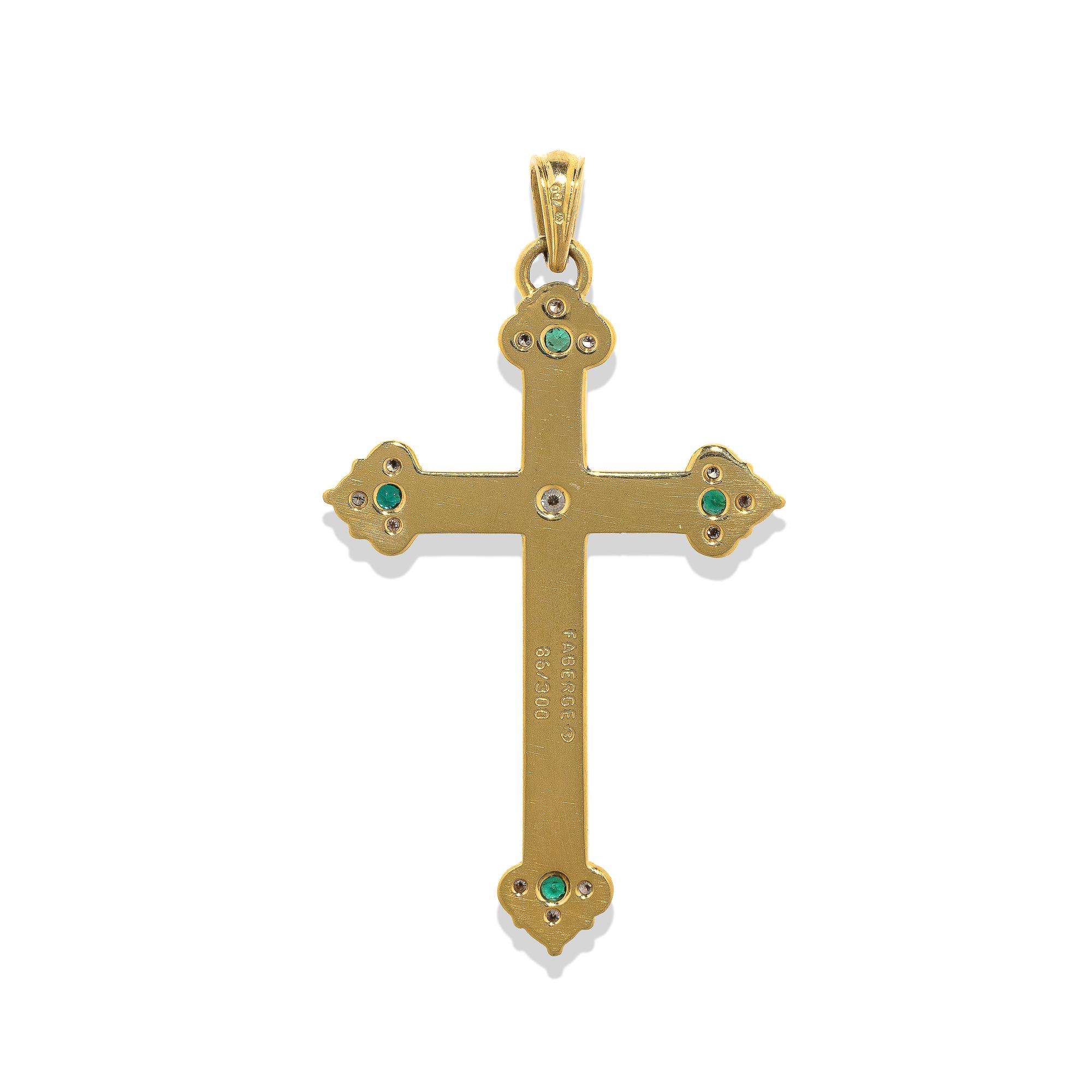 FABERGÉ, DIAMOND, EMERALD, AND ENAMEL CROSS PENDANT
