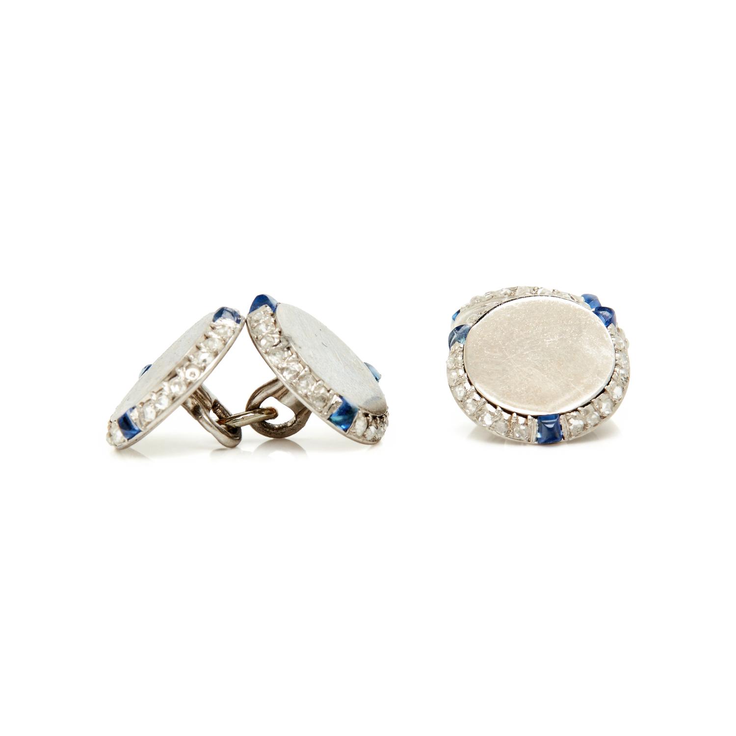 CARTIER, ART DECO, PLATINUM, SAPPHIRE AND DIAMOND CUFFLINKS
