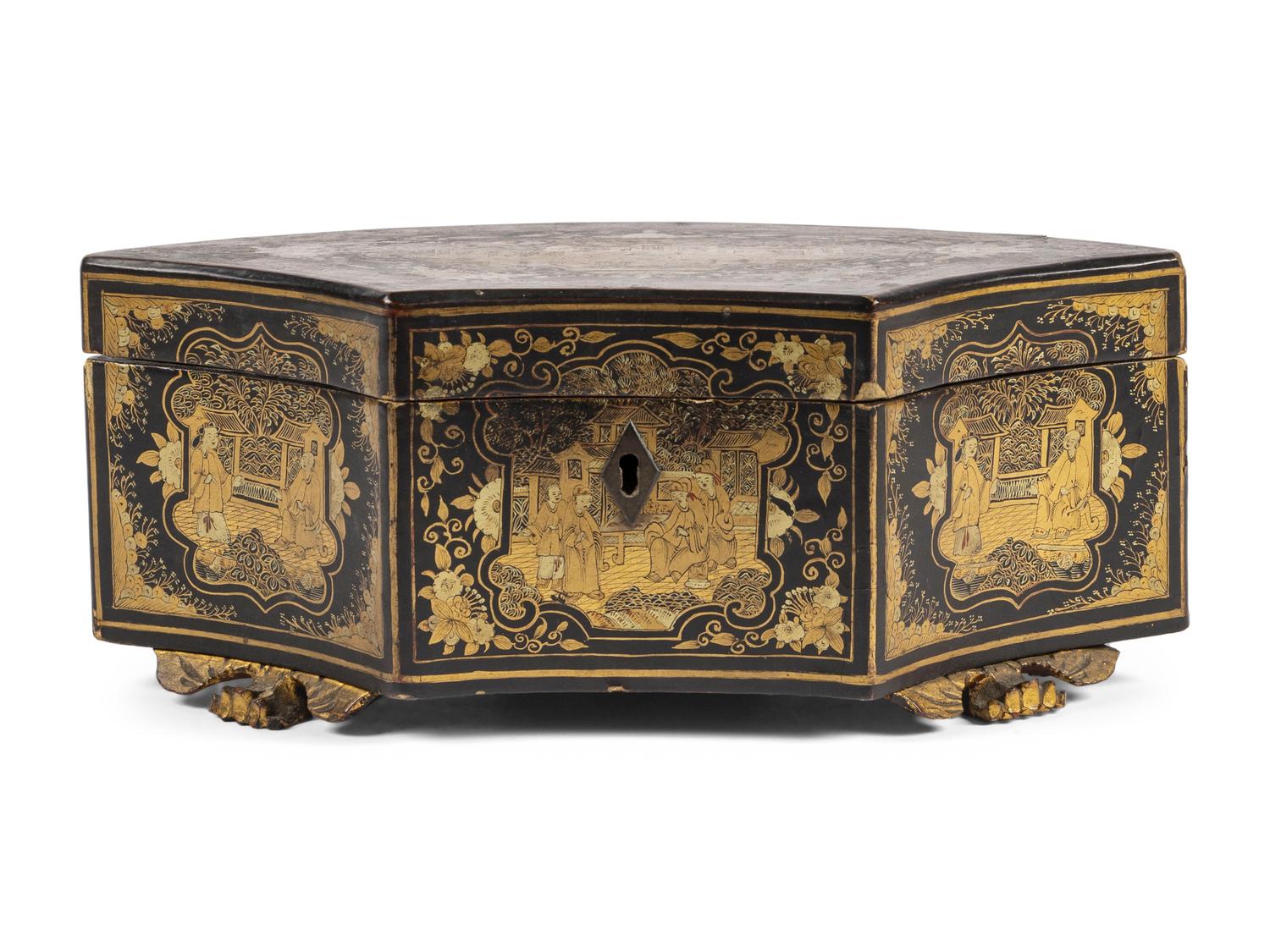 A Chinese Export Lacquer Tea Caddy