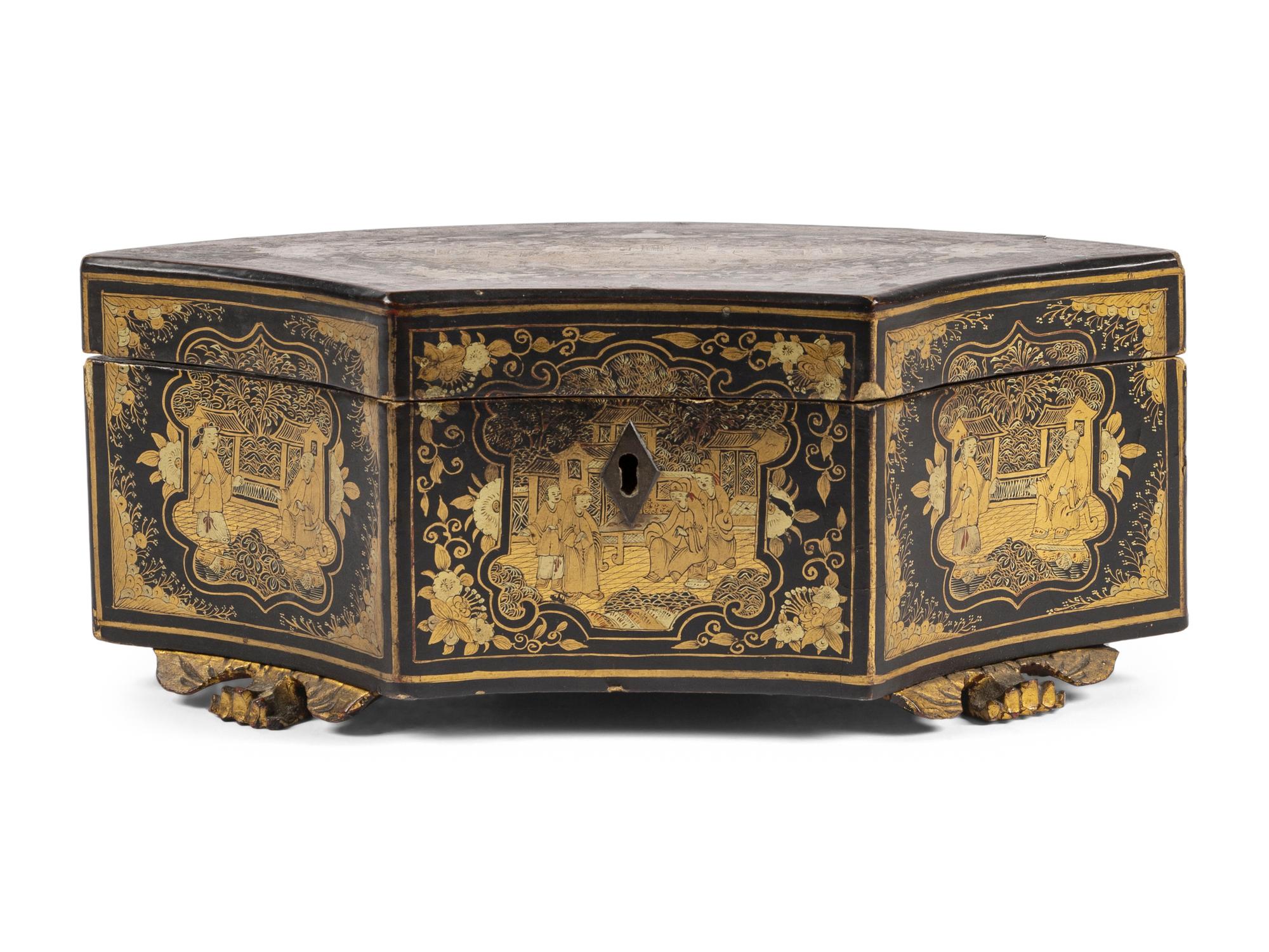 A Chinese Export Lacquer Tea Caddy