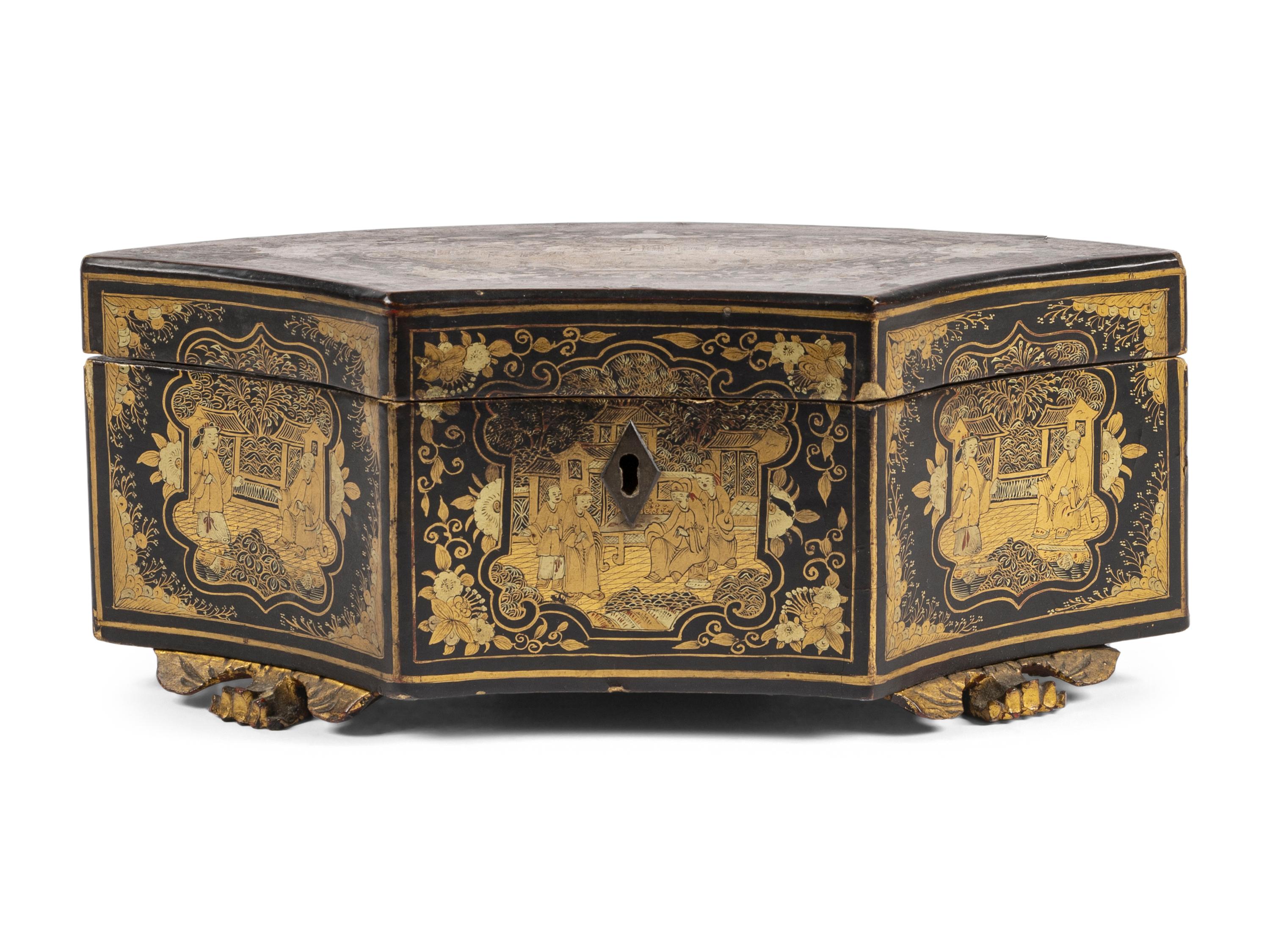 A Chinese Export Lacquer Tea Caddy