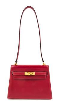 An Hermes 20cm Box Calf Rouge Kelly Handbag, 8" x 6" x 4".