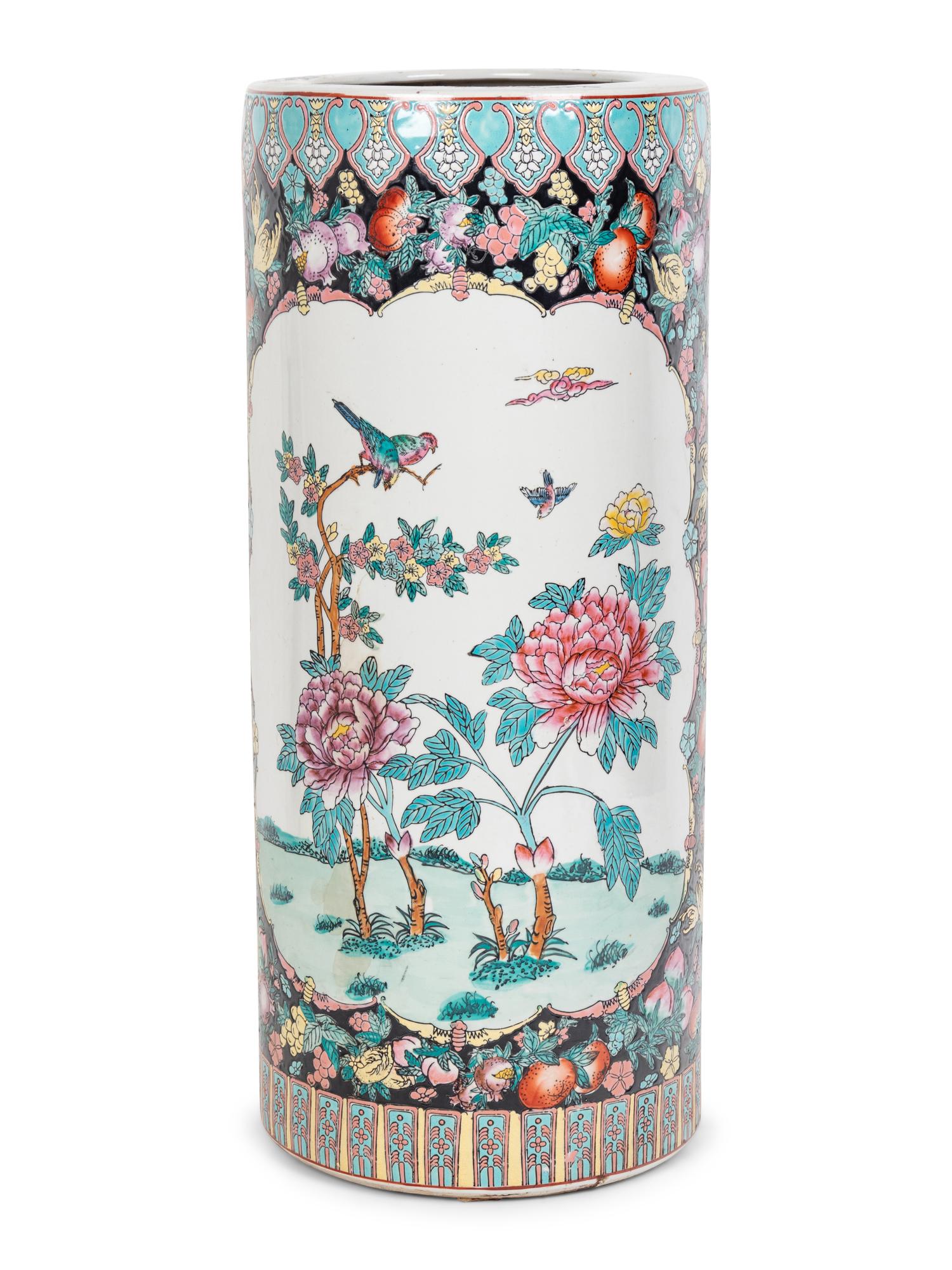 A Chinese Enameled Porcelain Umbrella Stand