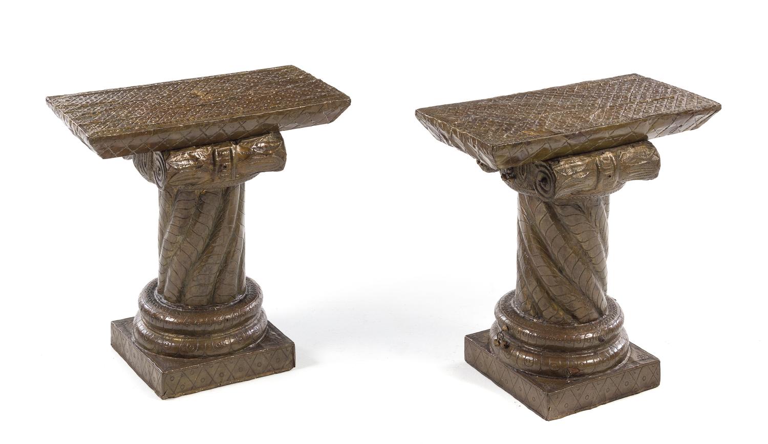 A Pair of Copper Clad Pedestals, likely Indian Width 18 inches. — 20TH CENTURY