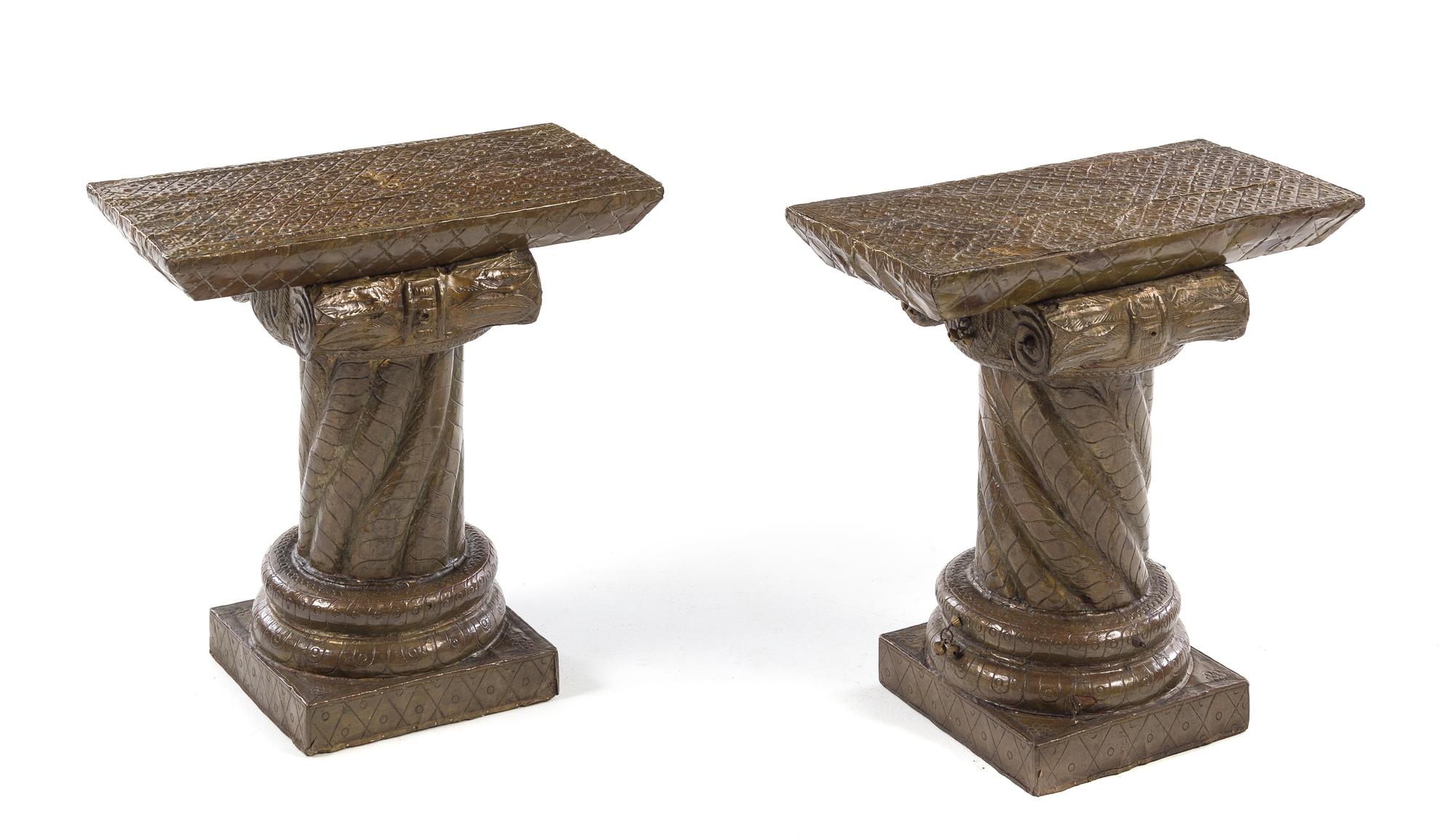A Pair of Copper Clad Pedestals, likely Indian Width 18 inches. — 20TH CENTURY