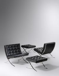 Pair of Barcelona Chairs and Ottomans Knoll International, USA