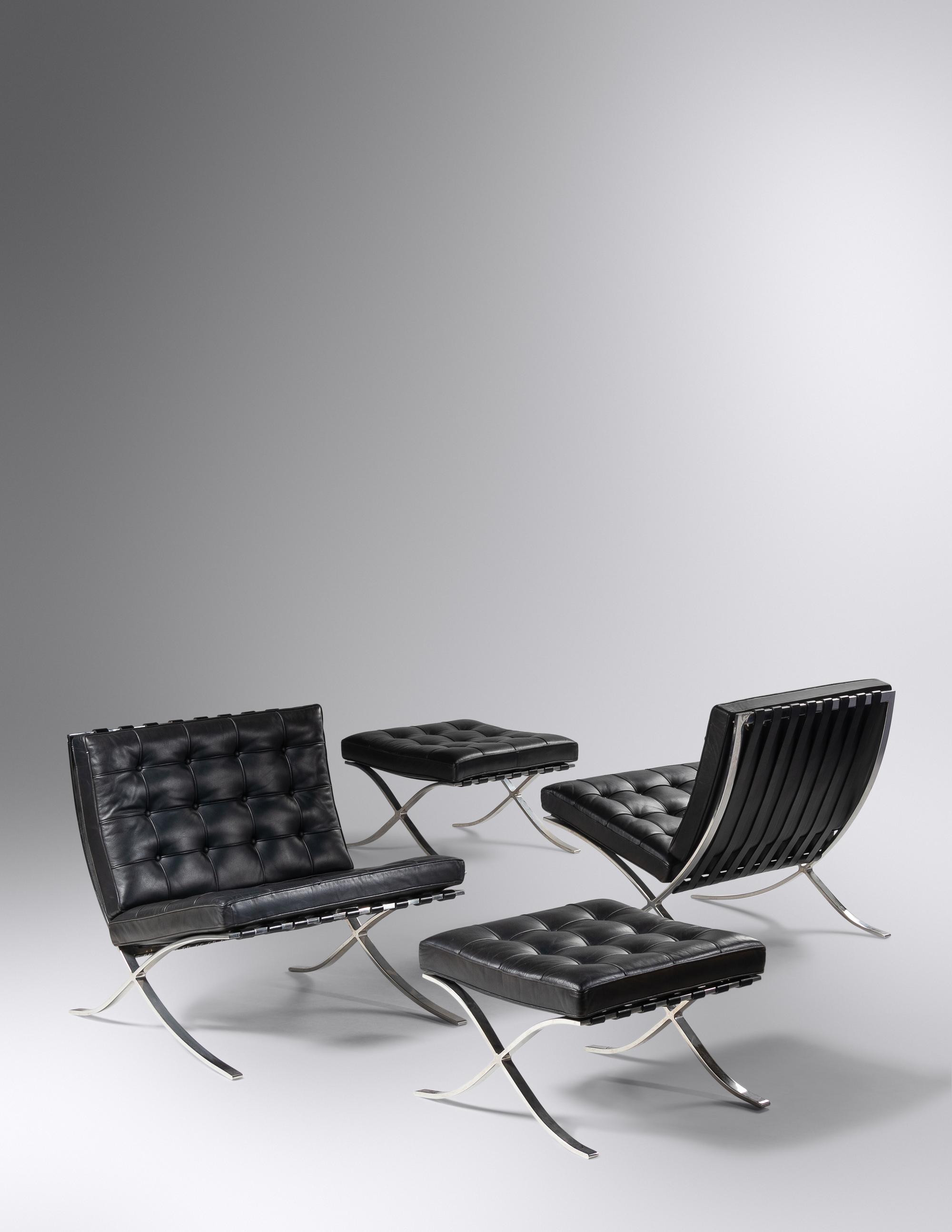 Pair of Barcelona Chairs and Ottomans Knoll International, USA