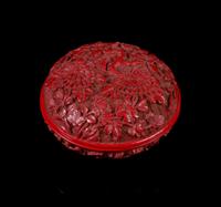 A Cinnabar Lacquer Circular Box and Cover Diameter 2 3/4 inches.