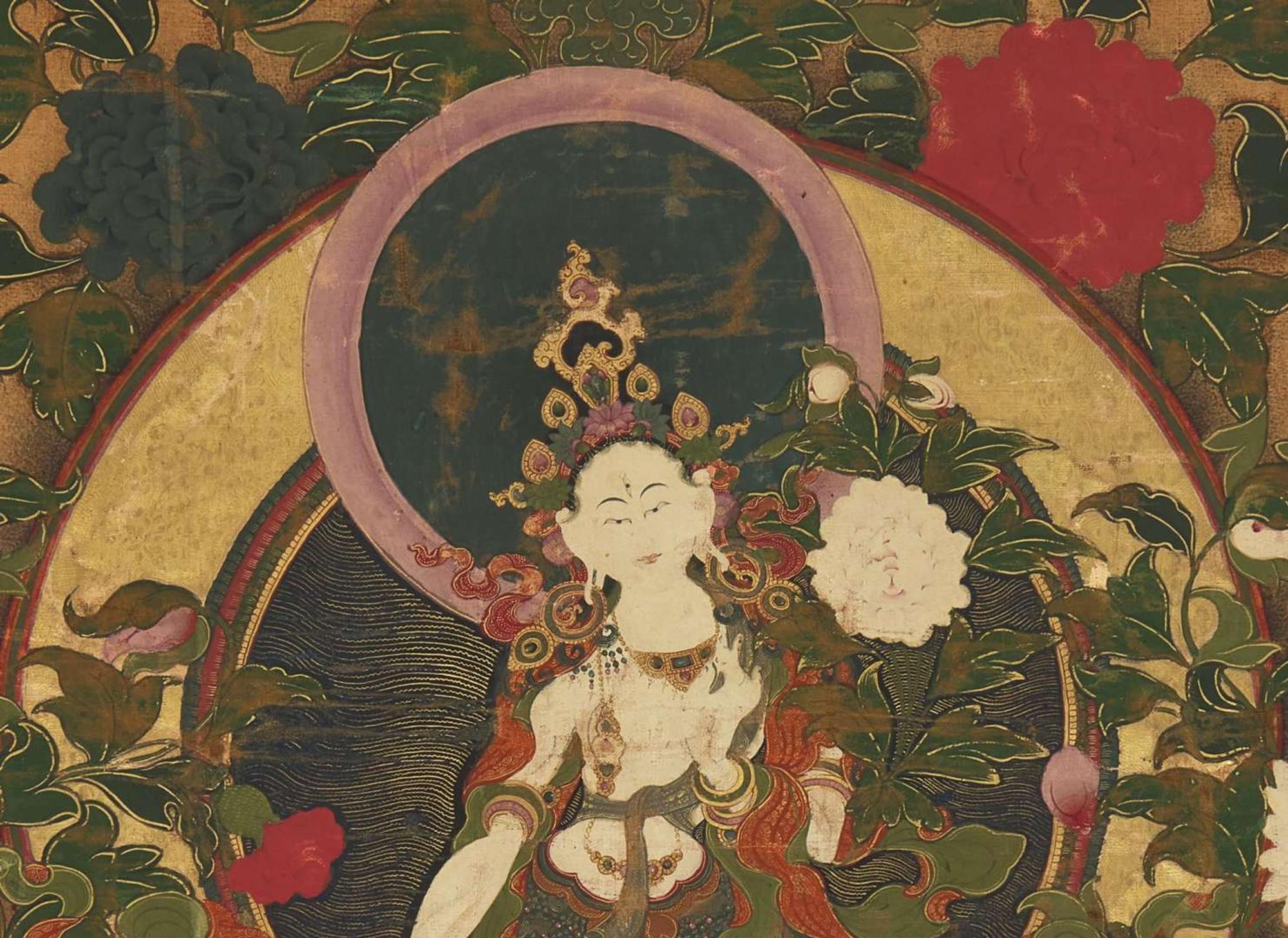 A Tibetan thangka depicting White Tara, 19th century or earlier 白度母唐卡 十九世紀或更早