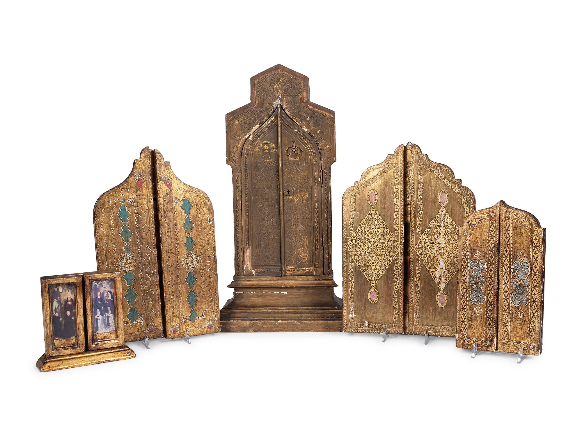 Five Gilt and Painted Wood Triptychs