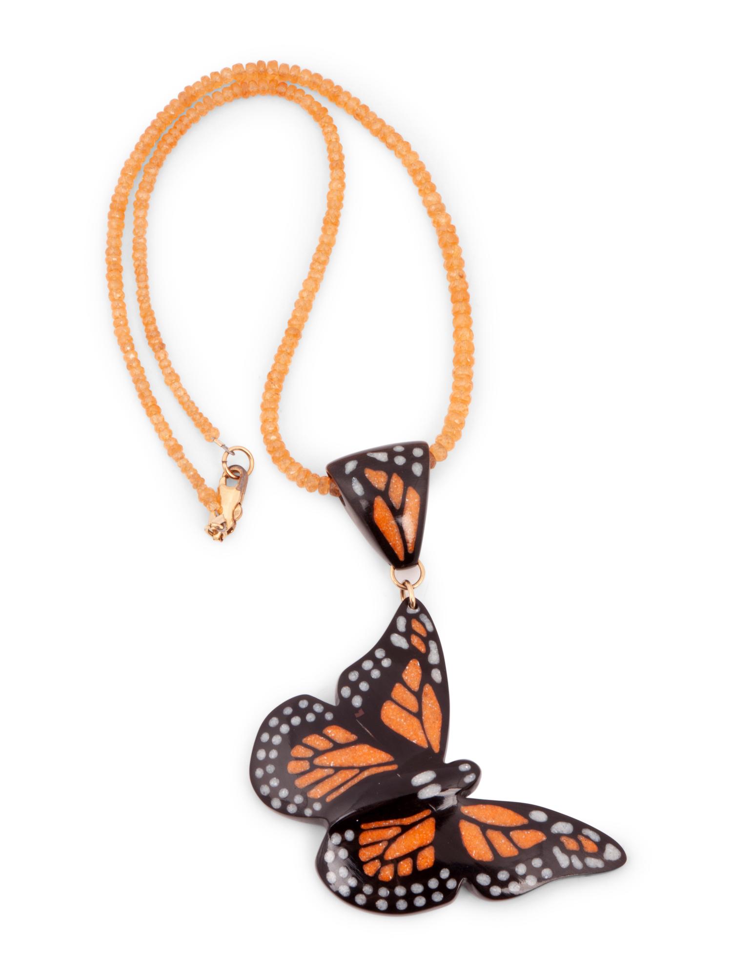 Carved Buffalo Horn Butterfly Necklace and Earrings