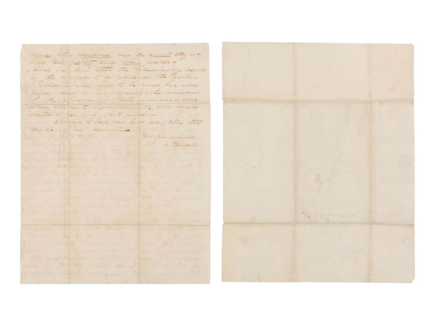 LINCOLN, Abraham (1809-1865). Autograph letter signed ("A. Lincoln") to Garland B. Shelody [sic Shelledy], Springfield, 16 February 1842.