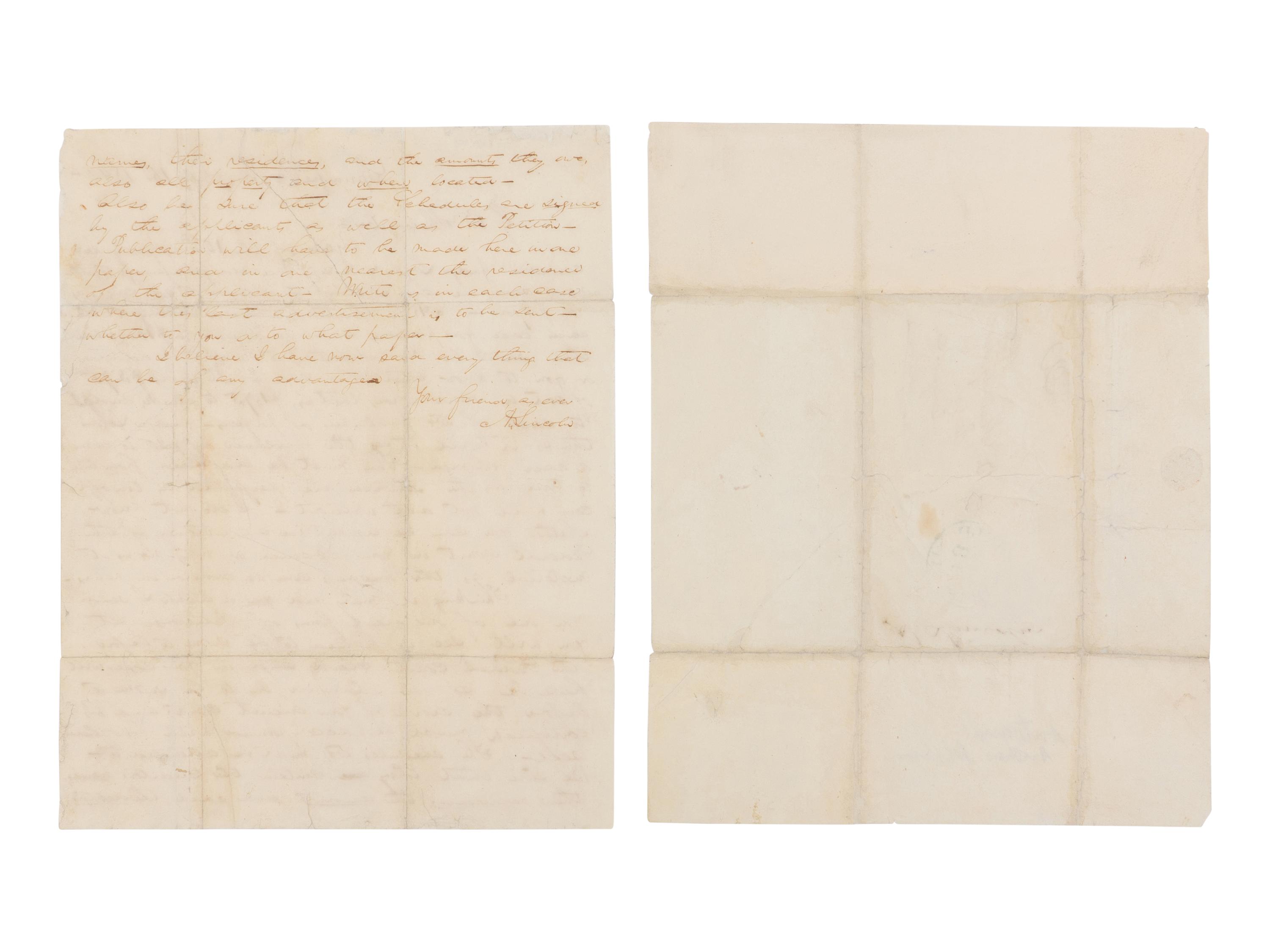 LINCOLN, Abraham (1809-1865). Autograph letter signed ("A. Lincoln") to Garland B. Shelody [sic Shelledy], Springfield, 16 February 1842.