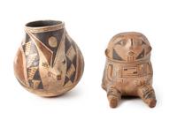 Two Cochiti Polychrome Pottery Vessels Height of largest 6 1/2 inches