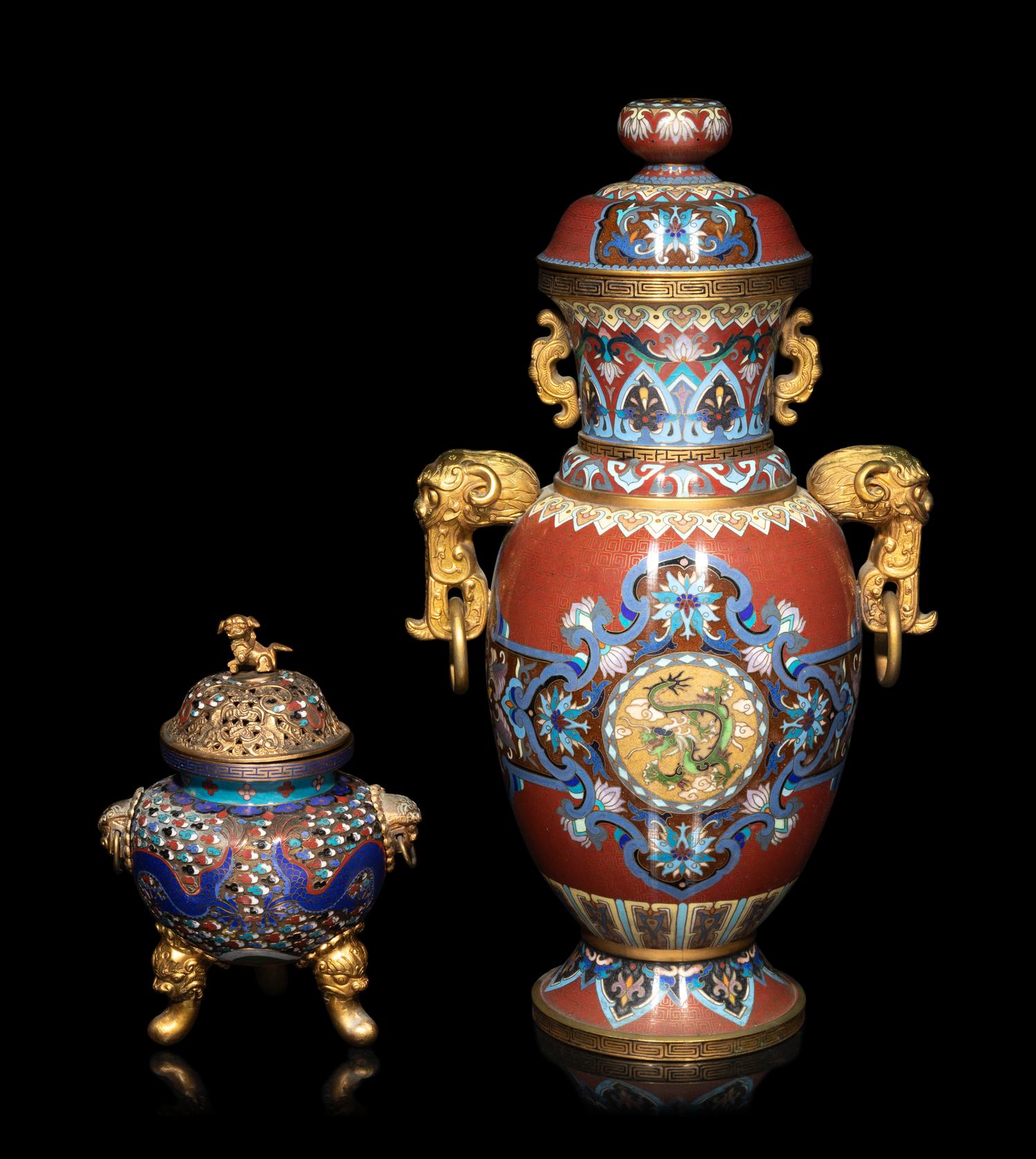 Two Chinese Cloisonné Enamel Covered Vessels