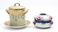A Nippon Porcelain Condensed Milk Container Height of first 5 3/8 inches overall.