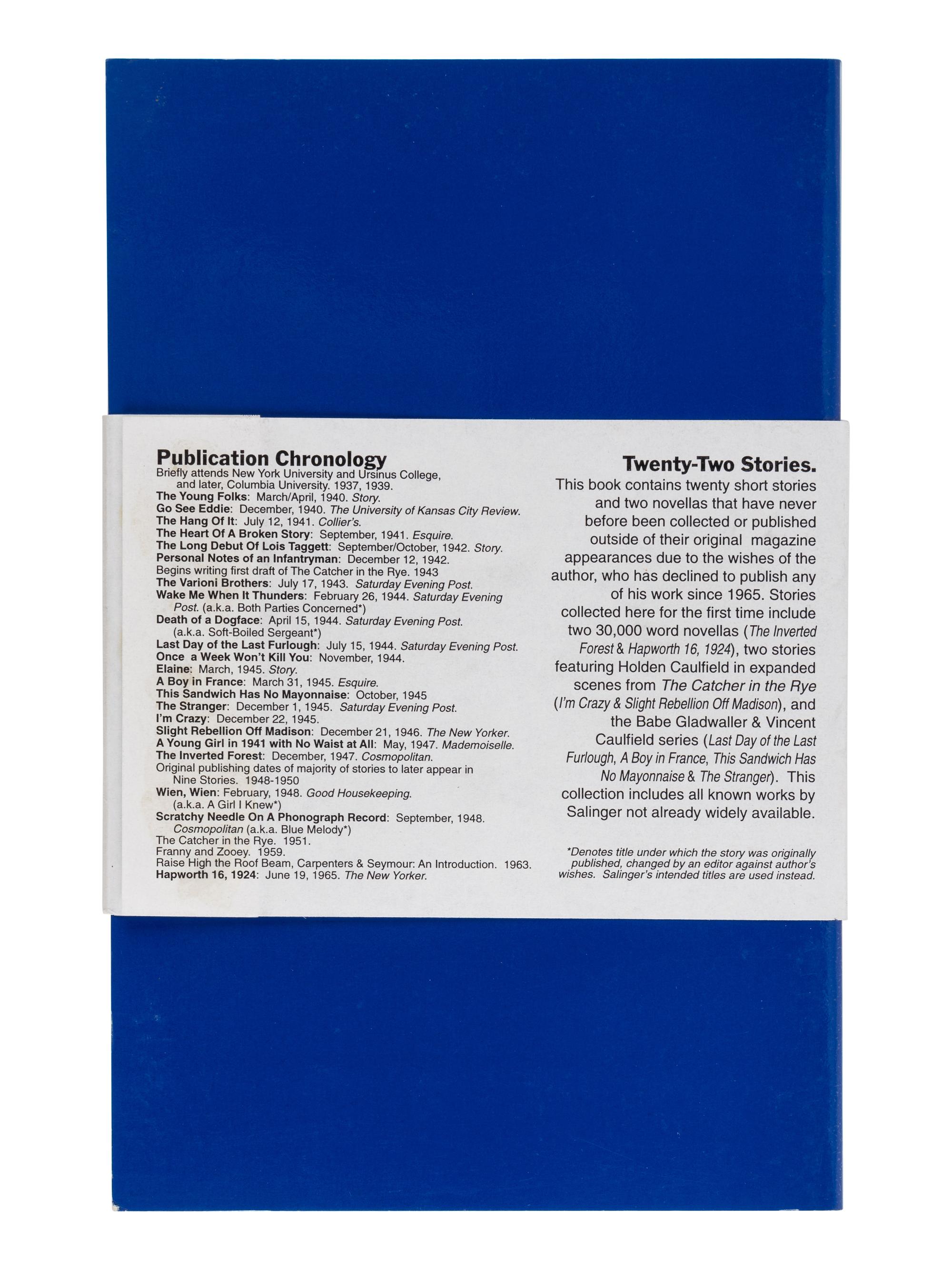SALINGER, J.D. (1919-2010). Twenty-Two Stories . N.p.: [Train Bridge Recluse], n.d. [but 1998].