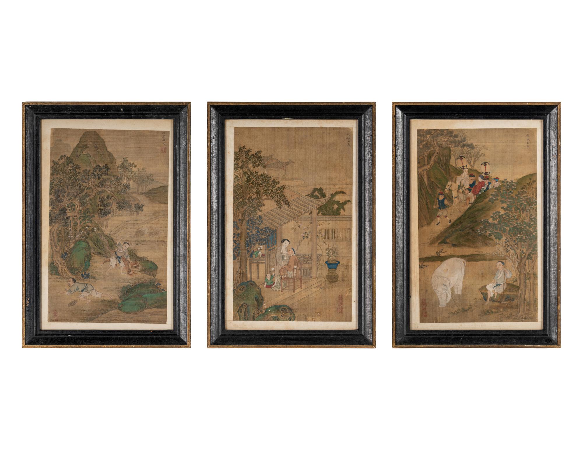 Three Chinese Ink and Color on Silk Paintings